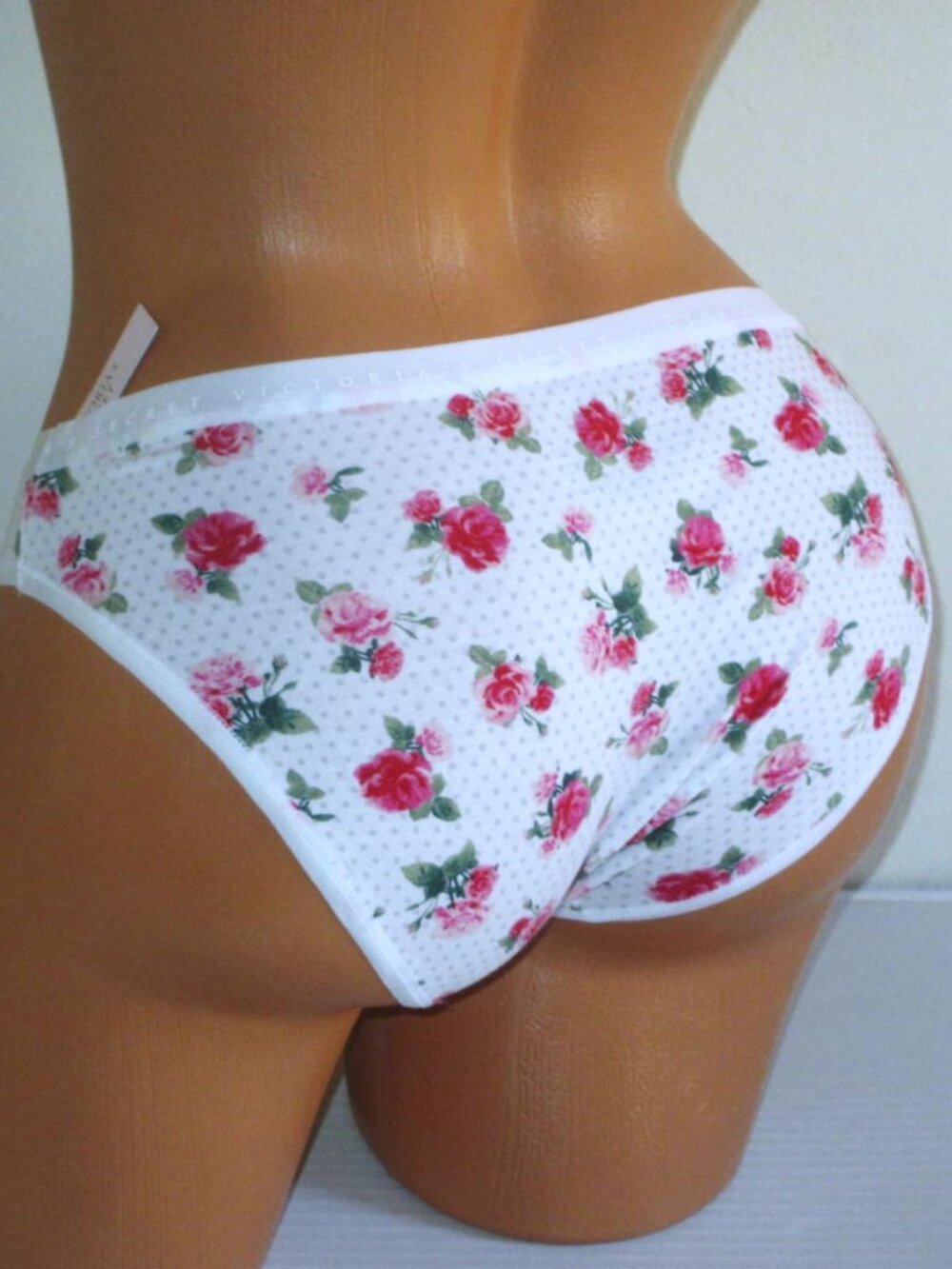 Victorias Secret Cotton Bikini Panty M L XL White Floral Dots Roses NWT